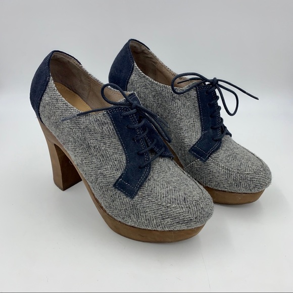 Anthropologie Shoes - Anthropologie Cubanas Gray Blue Retro Oxford Heels